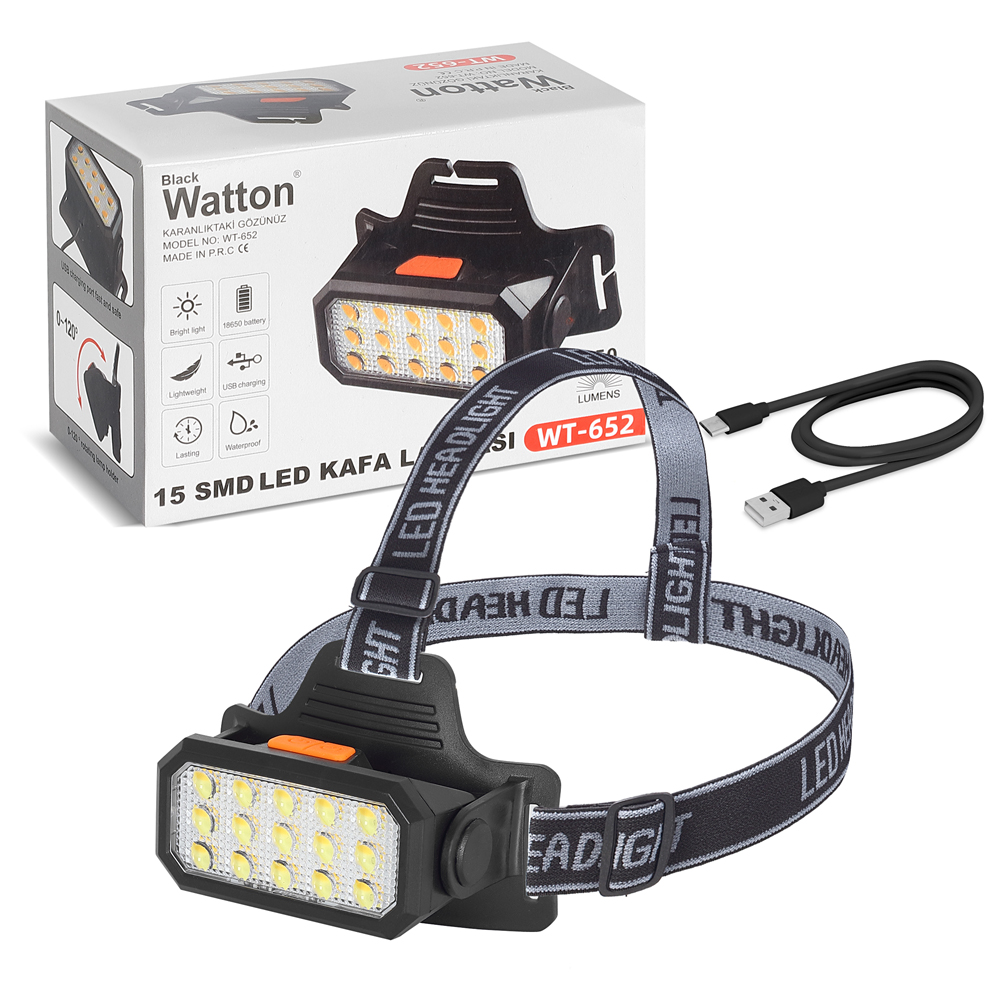 Watton%20WT-652%2015%20Ledli%20Sarı%20/%20Beyaz%20Led%20Şarjlı%20Kafa%20Feneri