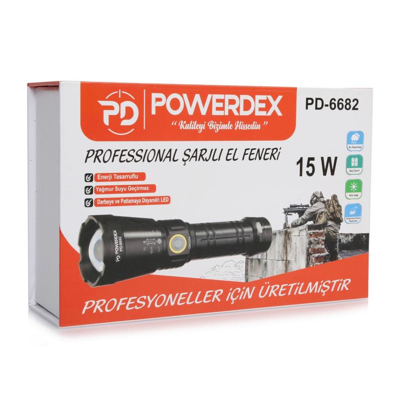 Powerdex%20PD-6682%2015Watt%20Süper%20LED%20Profesyonel%20Şarjlı%20El%20Feneri