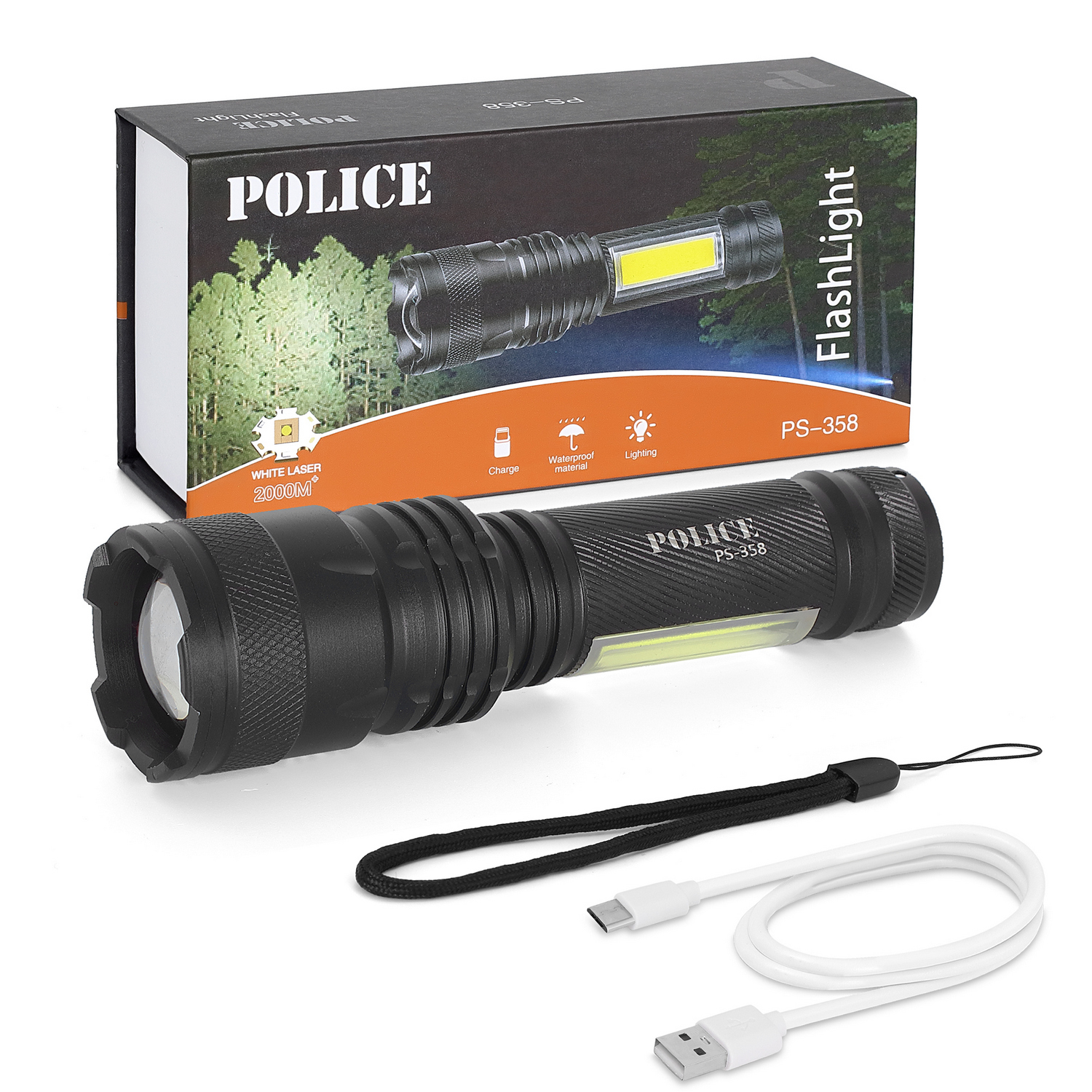 Police%20PS-358%20P50%20LED%20Zoomlu%20USB%20Şarjlı%20El%20Feneri