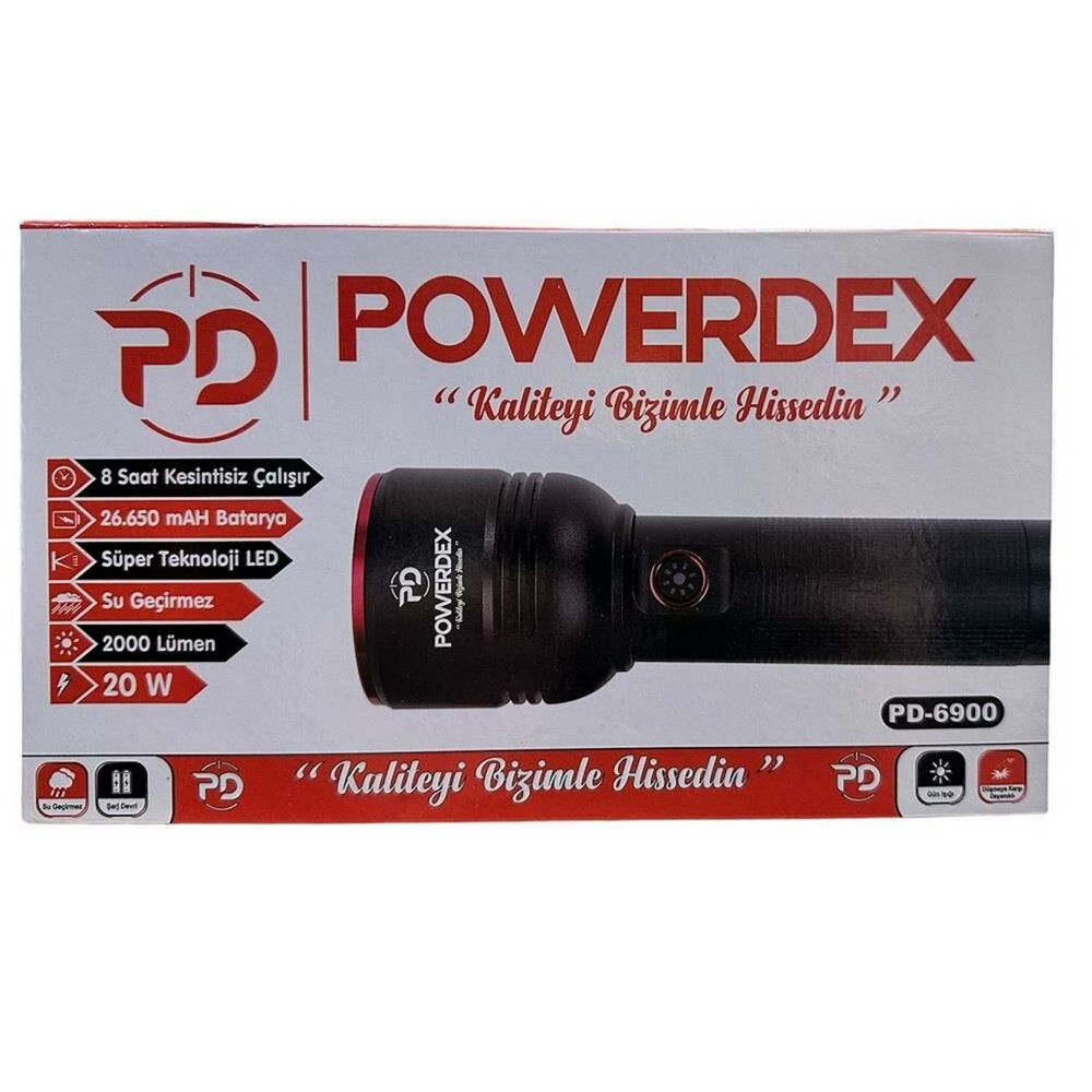 Powerdex%20PD-6900%2020Watt%202000%20Lümen%20Zoomlu%20Şarjlı%20El%20Feneri